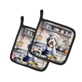 Old English Sheepdog The Chef Pair of Pot Holders Kitchen Heat Resistant Pot Holders Sets Oven Hot Pads for Cooking Baking BBQ, 7 1/2 x 7 1/2