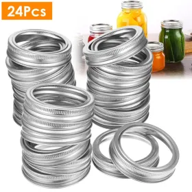 24 Pcs Regular Mouth Canning Jar Metal Rings Split-Type Jar Bands Replacement (Option: silver)