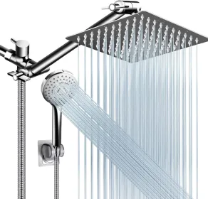 Shower Head Combo, 8 Inch High Pressure Rain With 11 Inch Adjustable Extension Arm And 5 Settings Handheld, Powerful Spray Against Low Water Pres (Option: 10ShowerheadSetChrome)