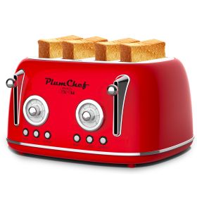 4 Slice Retro Toaster, Dual Control Toaster, 6 Settings, Bagel, Defrost, Removable Crumb Tray, Stainless Steel Housing, 1650W, Red, Amazon Resale (Option: WT3450D)
